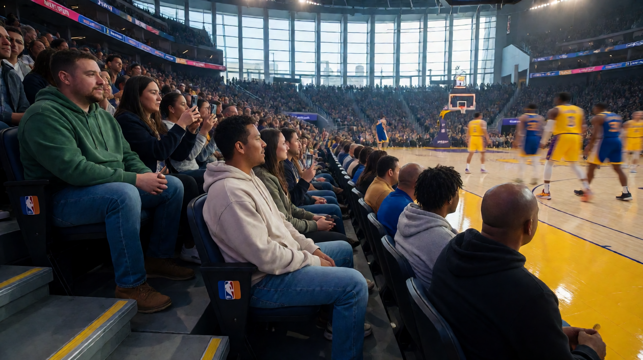 NBA洛杉矶湖人队主场对阵金州勇士队的比赛现场